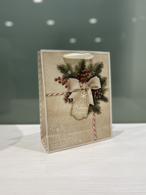 Пакет подарочный вертикальный крафтовый "С Новым Годом!", 18 х 23 х 8