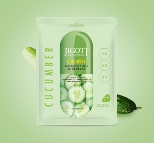 JIGOTT Тканевая маска для лица с экстрактом огурца Cucumber Real Ampoule Mask