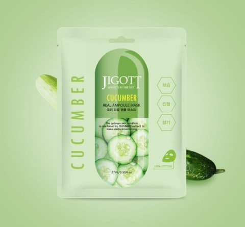 JIGOTT Тканевая маска для лица с экстрактом огурца Cucumber Real Ampoule Mask