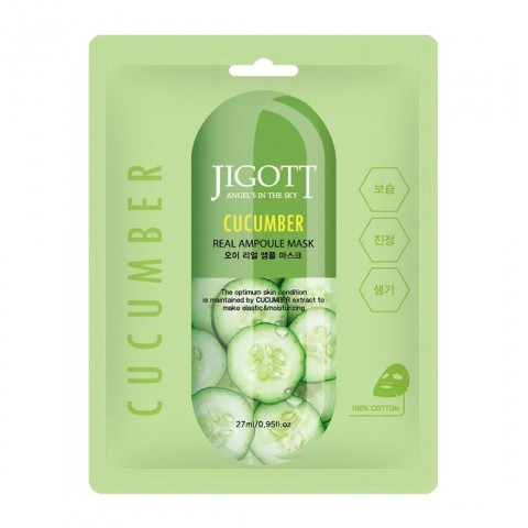 JIGOTT Тканевая маска для лица с экстрактом огурца Cucumber Real Ampoule Mask