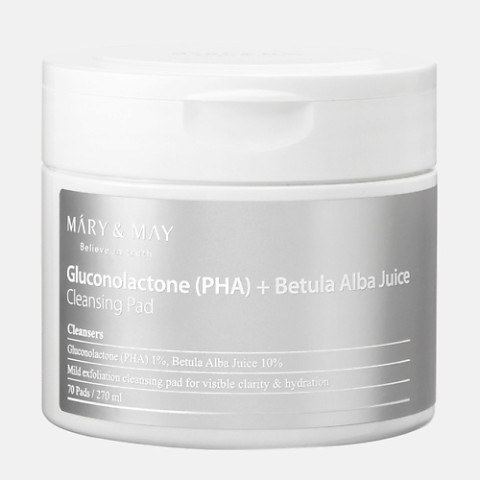 MARY & MAY Очищающие пэды для снятия макияжа с глюконолактоном и березовым соком Gluconolactone (PHA) + Betula Alba Juice Cleansing Pad, 70 шт