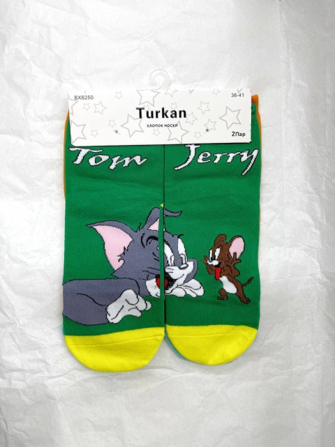 TURKAN Носки унисекс короткие с резинкой яркие, рисунок Том и Джерри, 2 пары