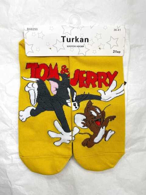TURKAN Носки унисекс короткие с резинкой яркие, рисунок Том и Джерри, 2 пары