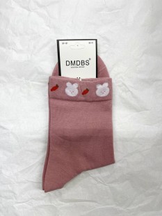 DMDBS Носки женские в розово-белой гамме, рисунок кролики, 1 пара