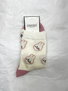 DMDBS Носки женские в розово-белой гамме, рисунок кролики, 1 пара