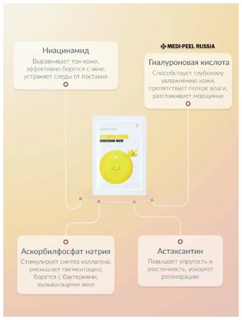 MEDI-PEEL Освежающая тканевая маска с витаминным комплексом Vitamin Bomb Refreshing Mask, 25 мл