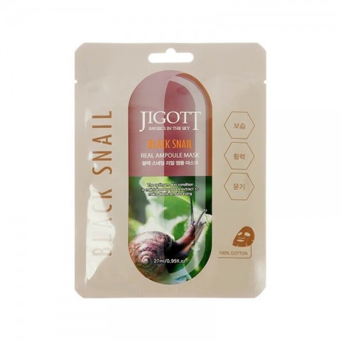 Тканевая маска для лица Jigott с муцином улитки Black Snail Real Ampoule Mask