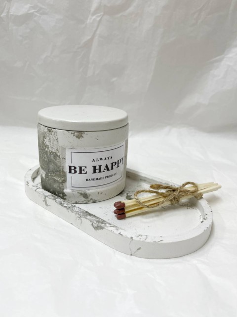 BE HAPPY Набор ароматическая соевая свеча ручной работы на овальной декоративной подставке