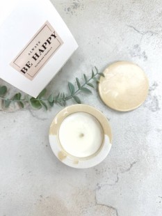 BE HAPPY Ароматическая соевая свеча ручной работы в гипсе с крышкой
