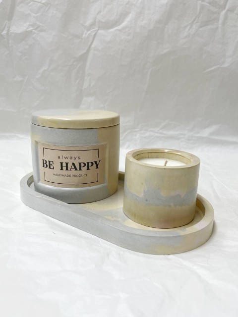 BE HAPPY Набор ароматические соевые свечи ручной работы на овальной декоративной подставке