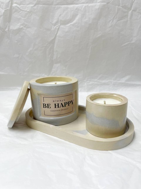 BE HAPPY Набор ароматические соевые свечи ручной работы на овальной декоративной подставке