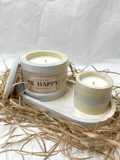 BE HAPPY Набор ароматические соевые свечи ручной работы на овальной декоративной подставке
