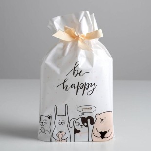 Подарочный пакет с лентой Be happy, 20 × 30 см