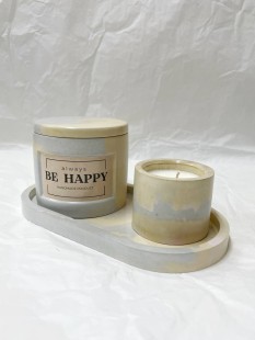 BE HAPPY Набор ароматические соевые свечи ручной работы на овальной декоративной подставке