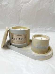 BE HAPPY Набор ароматические соевые свечи ручной работы на овальной декоративной подставке