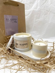 BE HAPPY Набор ароматические соевые свечи ручной работы на овальной декоративной подставке